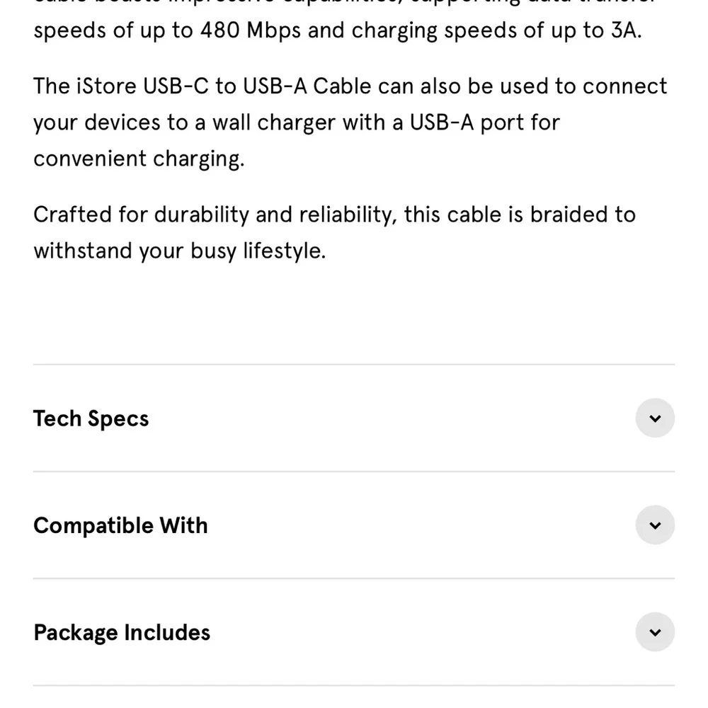 🆕IStore USB-C to USB-A Cable - Black (1m)